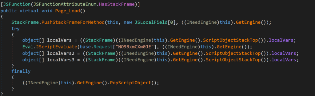 Figure 10. Example of PageLoad() function. Assembly generated by ASP.NET runtime