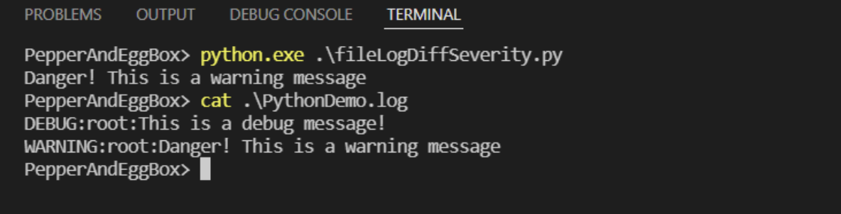 Debug and warning messages displayed