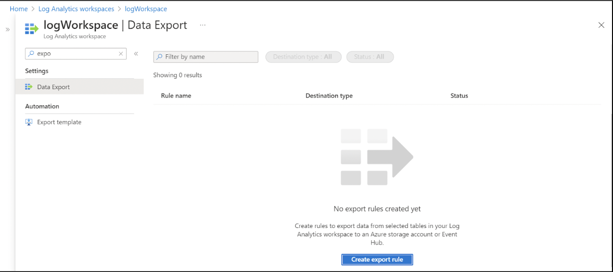 Data export within log workspace