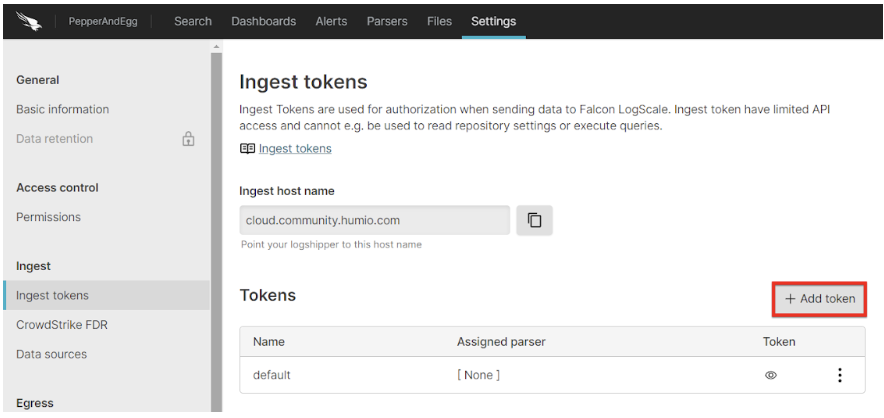 Ingest tokens view