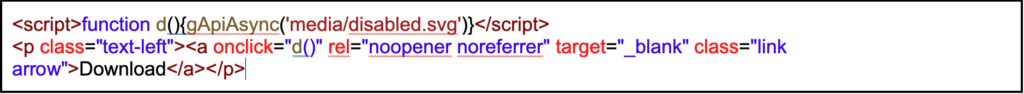 Figure 2. OnClick event triggering the download