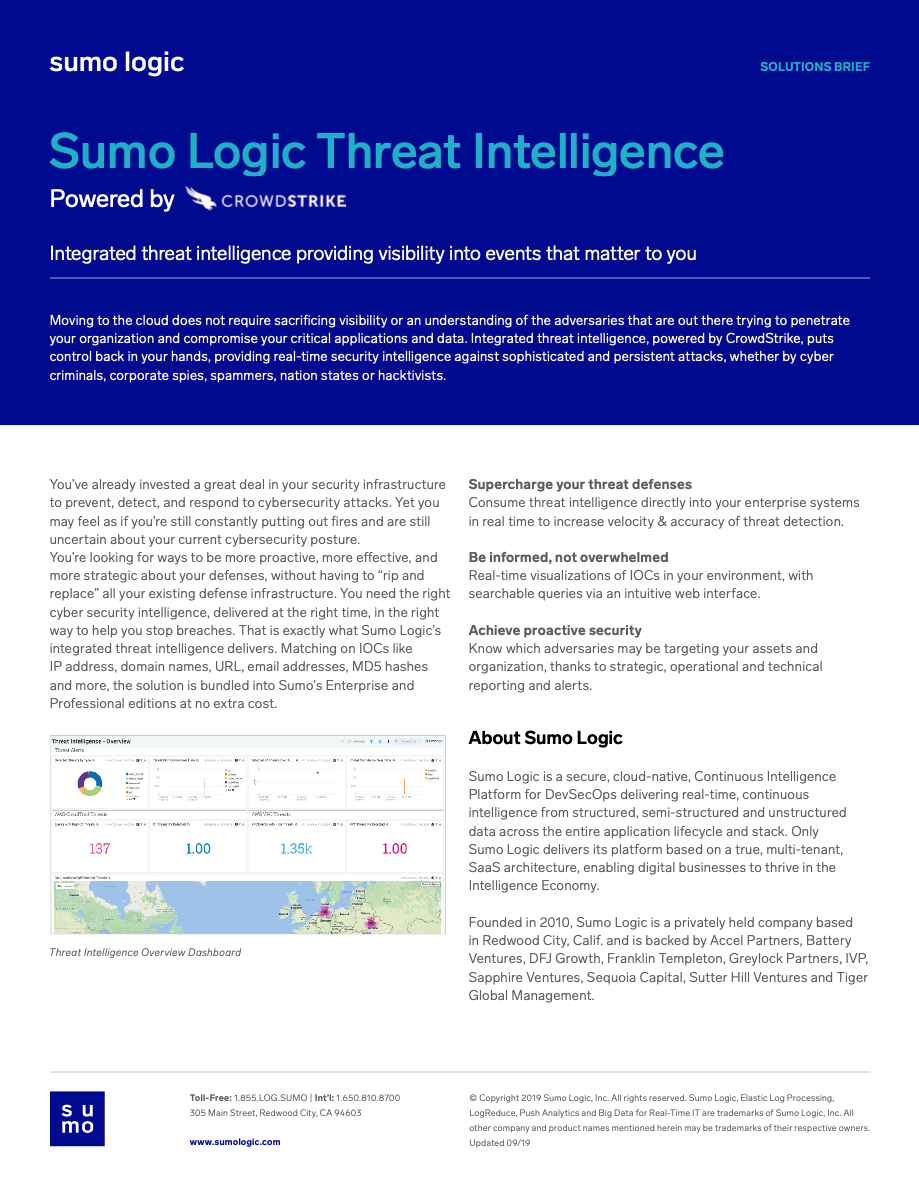 Sumo Logic Partner Solution Brief Partner Data Sheet CrowdStrike